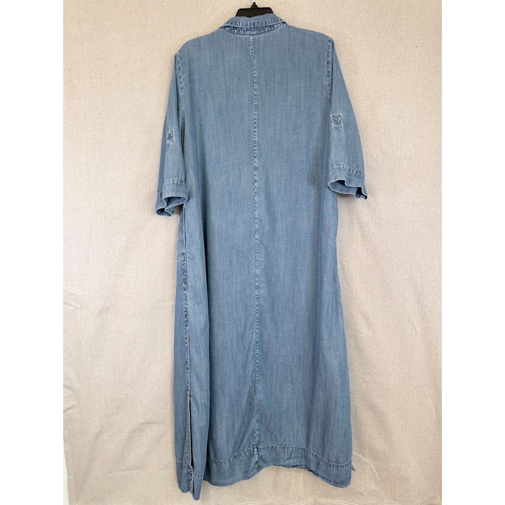 Chicos Denim Maxi Shirt Dress Light Wash Button Side Slit Womens Size 2 L 12 - Picture 2 of 13